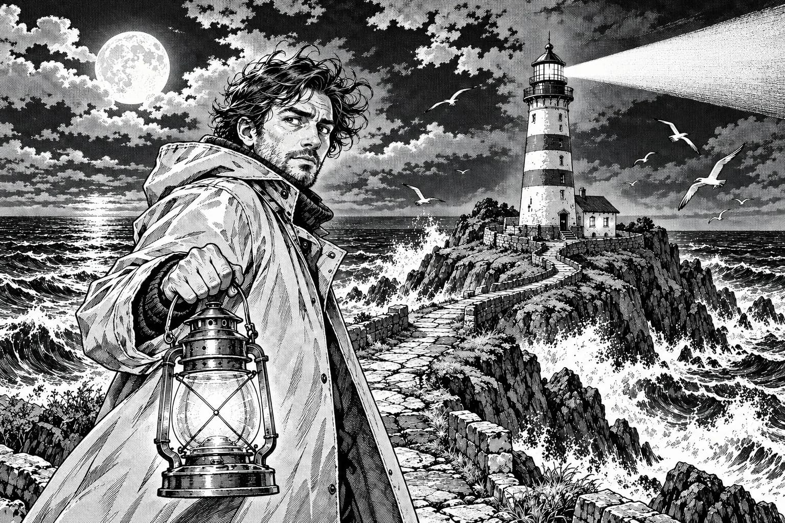 Lighthouse keeper illustrated in manga style